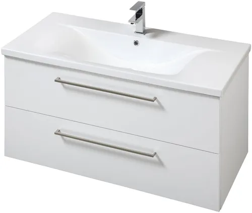 Welltime Waschtisch Torino 100 cm weiß - Waschbecken mit 2 Schubladen und Soft-Close-Funktion, ideal für modernes Badezimmerdesign und individuelle Gestaltung.