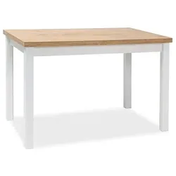 Esstisch ANTHONY – Lancelot-Eiche / Mattweiß - Braun - Kompakter Esstisch ANTHONY für moderne Haushalte. Robustes Laminat, Maße: 100x75x60 cm. Ideal für kleine Räume, einfach zu montieren und mit hochwertigem Material gefertigt.