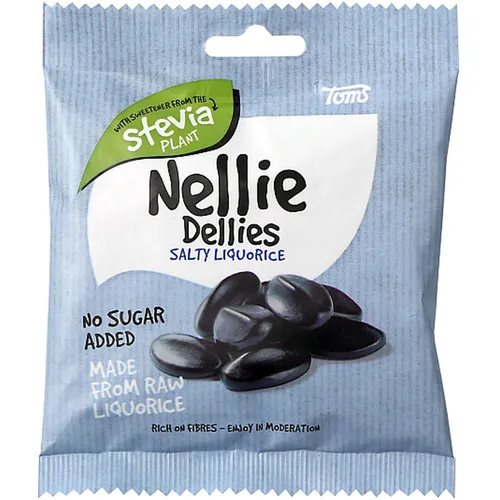 Nellie Dellies Salz Lakritz 90g - Fruchtgummis mit hohem Ballaststoffanteil und Stevia gesüßt. Ideal für Erwachsene, die den skandinavischen Geschmack lieben. Perfekte Snack-Option für unterwegs!