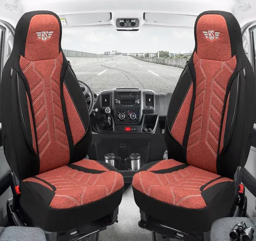 BREMER SITZBEZÜGE Autositzbezug für Ford Tourneo Transit Courier (2014-2023) - Set mit 2 Schonbezügen in Schwarz/Rot, atmungsaktiv und pflegeleicht. Ideal für den Schutz Ihrer Sitze und die einfache Montage.