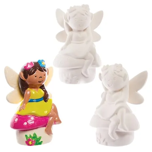Baker Ross FX590 Gartenfeen aus Keramik - 4er-Packung für kreative Kinder - Gestalten Sie einen eigenen Feengarten mit diesen 4 blanko Keramikfeen. Perfekt zum Bemalen und Dekorieren für kreative Bastelstunden. Ideal für drinnen und draußen!