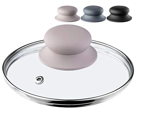 KADAX Glasdeckel, Topfdeckel Ø14 mit Silikongriff, hitzebeständig, mit Dampfloch, leichter Universaldeckel, beige, für Töpfe, saubereres Garen und weniger Spritzer