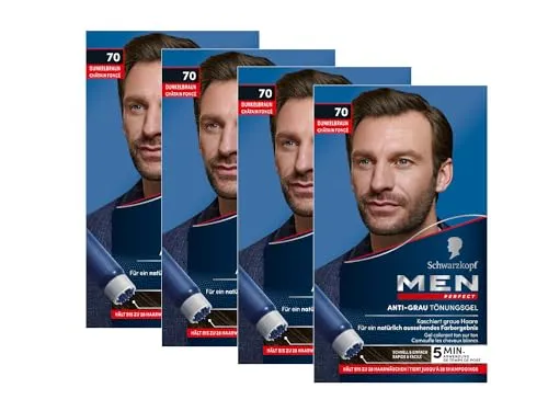 Men Perfect Anti-Grau Tönungs-Gel 70 Dunkelbraun (4x 80 ml), Haarfarbe für Männer blendet graue Haare aus, Anti-Grau Tönung für ein natürlich aussehendes Ergebnis