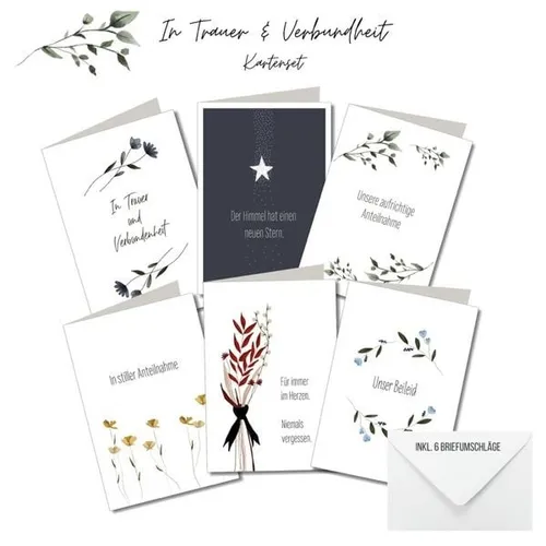 KEITCARDS Trauerkarten 6er Set - Hochwertige Klappkarten inklusive Briefumschlägen, designed von Nina van Bergen, ideal um Trost und Unterstützung in schweren Zeiten zu spenden.