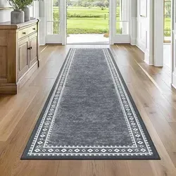 Enyhom Lang Teppich Läufer 66 x 240 cm - Waschbar & Rutschfest für Flur und Küche - Hochwertiger Teppichläufer in Grau, ideal für stark frequentierte Bereiche. Leicht zu reinigen und mit rutschfester TPR-Rückseite für sicheren Halt. Perfekt für Flur, Küche und Bad.