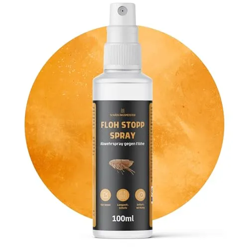 Floh Stopp Spray – 100 ml – Hoch konzentriert – Flohspray für Wohnung und Möbel – LANGZEITWIRKUNG – Für Innen & Textilien – Anti Flohspray – Flohabwehr - Flöhe bekämpfen - Floh Spray