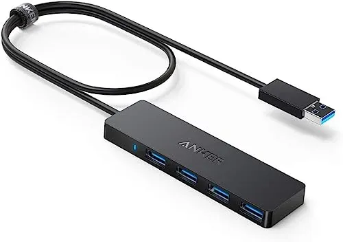 Anker 4-Port USB 3.0 Hub, Dünner Datenhub USB Hub mit 60cm Verlängerungskabel (Keine Ladeleistung), Geeignet für MacBook, Mac Pro, Mac mini, iMac, Surface Pro, XPS, PC, Flash Drive, Mobile HDD