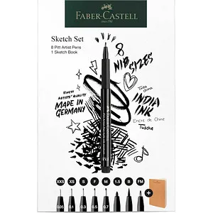 FABER-CASTELL Pitt Artist Pen Set mit Sketchbook - Kreatives Zeichen- und Malset mit hochwertigen Pitt Artist Pens und einem praktischen Sketchbook. Ideal für Künstler und Hobbyisten, um Ideen festzuhalten und zu entfalten.