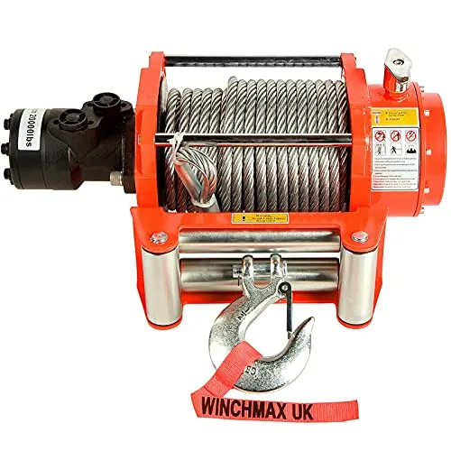 Winchmax 20000 lb Hydraulische Winde - Elektrische Winden mit 25m x 14mm Stahlseil, ideal für Bergungsfahrzeuge bis 3,5 Tonnen. Robuste Konstruktion und Korrosionsbeständigkeit für maximale Langlebigkeit.