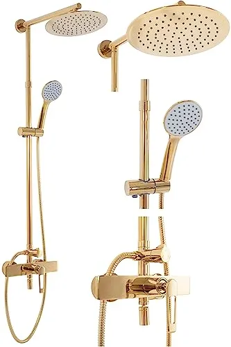 Rea Duschsystem ALDI Gold Duschset - Elegantes Duschset für Badezimmer, inklusive großzügiger Regendusche (25 x 25 cm) und 150 cm Schlauchlänge – für ein luxuriöses Duscherlebnis.