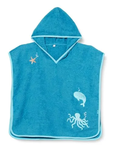 Playshoes Unisex Kinder Frottee-Poncho Bademantel Handtuch, Meerestiere, Größe S - Kuscheliger Badeponcho aus 100 % Baumwolle, saugstark und warm. Ideal für frisch gebadete Kinder. Mit praktischer Kapuze und Bewegungsfreiheit für Spiel und Spaß an Land. Oeko-Tex-Standard 100 für geprüfte Qualität.