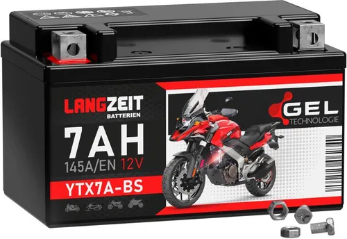 Langzeit Gel Motorradbatterie YTX7A-BS 7Ah 12V - KFZ-Batterien mit doppelter Lebensdauer dank modernster Gel-Technologie, wartungsfrei und extrem hohe Startleistung auch bei Kälte.