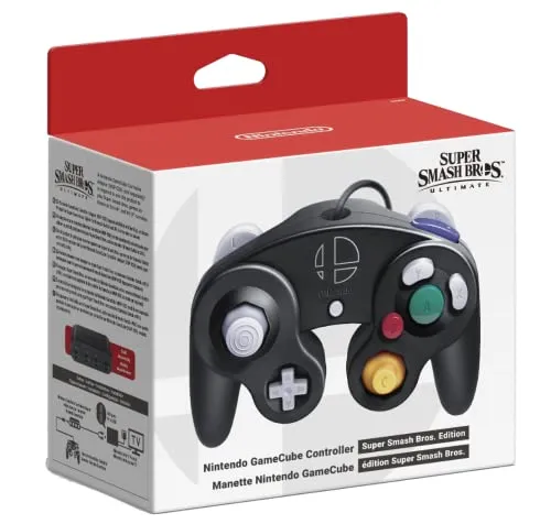 Nintendo GameCube Controller Smash Bros. Ultimate schwarz - Ergonomisch designter Controller für Nintendo Switch, mit integrierter Rumble-Funktion ohne Batterie. Erlebe präzise Steuerung und verbesserten Spielspaß!
