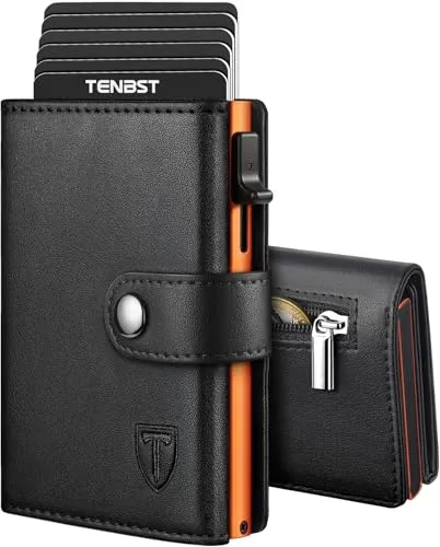 TENBST Herren Geldbörse Slim Wallet mit RFID Schutz - Elegante Slim Wallet für Herren mit Platz für 8-10 Karten und Münzfach. Hochwertige Verarbeitung aus Mikrofaser-Leder, ideal für den modernen Gentleman. Sicherer RFID-Schutz für Ihre Daten.