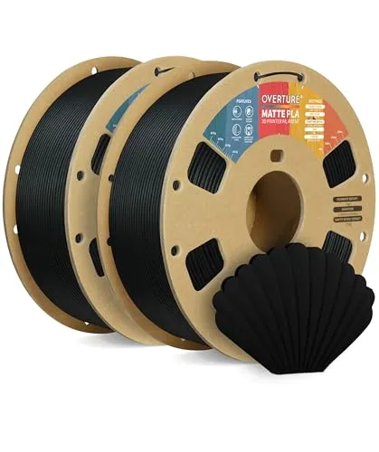 OVERTURE Matte PLA Filament 1.75mm, Matte PLA Rolle 2kg Spule (4.4lbs), Maßgenauigkeit +/- 0.02mm, für 3D Drucker (Schwarz 1kg*2)