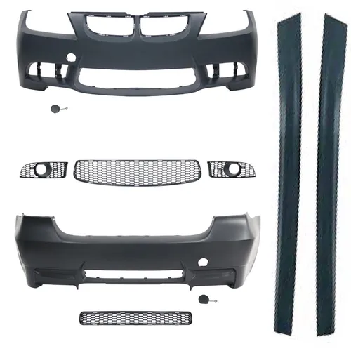 Stoßstangen Kit Sport-Design für BMW 3er E90 - Sportliches Stoßstangen Kit inkl. Seitenschweller, perfekt passend für BMW 3er E90 Limo (Bj. 2005-2008), aus robustem Polypropylen für verbesserte Optik und Aerodynamik.