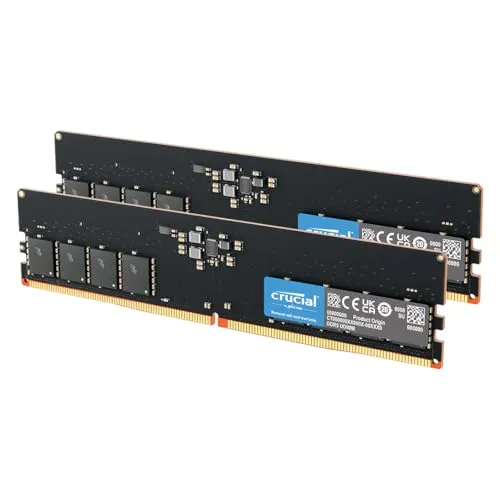 Crucial CT2K8G48C40U5 DDR5-RAM 16GB - Leistungsstarker DDR5-Arbeitsspeicher mit 4800 MHz für Desktop-PCs. Genießen Sie Plug-and-Play-Funktionalität und verbesserte Stabilität dank On-Die ECC für eine effiziente Performance.