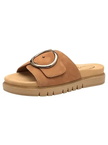 Tamaris Comfort Damen Pantoletten aus Leder - Elegant in Braun (Cognac Suede), 37 EU - Damen Pantoletten mit Multi-Adjustable-Technologie für individuelle Anpassung und optimalen Tragekomfort. Hochwertiges Leder für Langlebigkeit und stilvolles Design – ideal für Sommerausflüge.