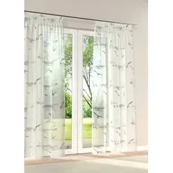 Stickereien Plauen Vorhang Möwe (1 St), Halbtransparente Gardine in Blau/Grau/Weiß - Eleganter Vorhang mit Kräuselband, ideal für stilvolle Fensterdekoration. Maße: 130 cm x 145 cm, pflegeleicht und formbeständig für langlebigen Einsatz.