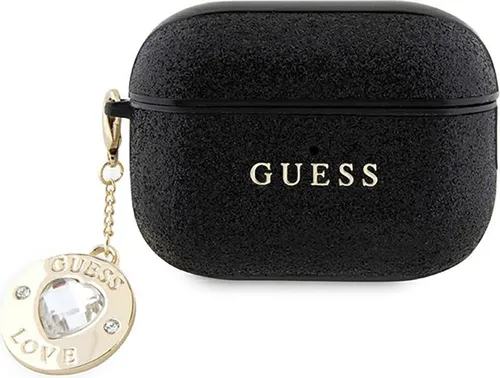 Guess GUAP2PGEHCDK Hülle für AirPods Pro 2 - Schwarz mit Glitzer-Diamant-Charm - Audio-Zubehör: Elegante Hülle für AirPods Pro 2 aus hochwertigem Flüssigsilikon, schützt vor Kratzern und Stößen und verleiht mit Glitzer und Diamant-Herz einen luxuriösen Akzent.