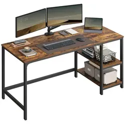 Vasagle Schreibtisch mit 2 Ablagen - Braun-Schwarz 60x140 cm - Schreibtisch-Zubehör mit großzügiger Stellfläche für zwei Monitore und flexible Ablagen, ideal für produktives Arbeiten im Home-Office.