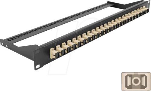DELOCK 43382 - LWL Patchpanel 24-Port SC Simplex - Patchpanel für 19'' Schränke, mit 24 SC Simplex Buchsen für eine einfache und praktische Verbindung von Glasfaser-Patchkabeln. Ideal für effiziente Netzwerkinstallationen.