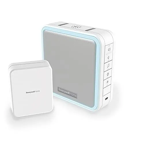 Honeywell Türklingel DC915SCV Funk Set - Türglockensätze mit 200m Reichweite, 52 Melodien und LED-Blinken, ideal für hörgeschädigte Nutzer. Erweiterbar für mehrere Eingänge und einfach zu montieren.
