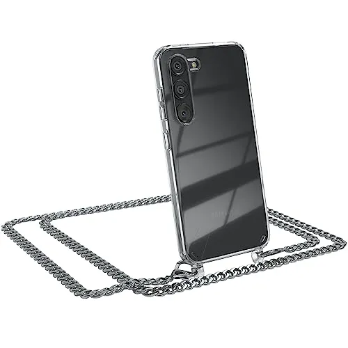 EAZY CASE - Handykette - kompatibel mit Samsung Galaxy S23, Handyhülle mit Abnehmbarer Kette, Necklace Hülle mit Band, Metallriemen mit Handy,Phone Chain mit anpassbarem Ersatzband - Metall Silber