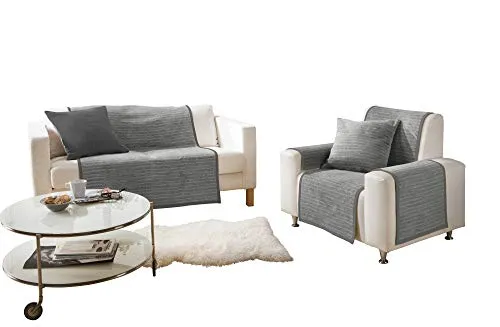 Ibena Fano Sesselschoner 050x200 cm – Sesselschutz grau hellgrau, toller Sessel Schoner aus hochwertiger Baumwollmischung, kuschelweich und pflegeleicht