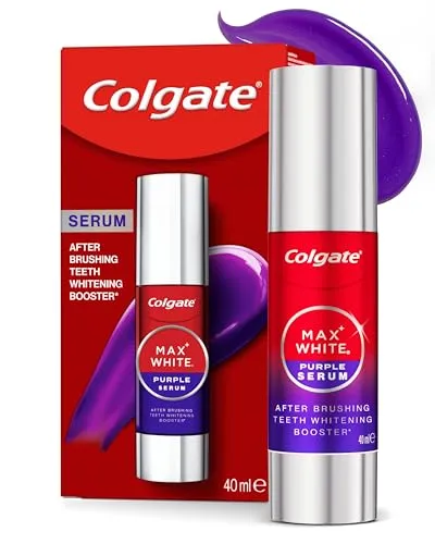 Colgate Max White Purple Serum - Zahnaufhellung und Farbkorrektur 40ml - Whitening Serum für Erwachsene, 40ml. Sorgt für strahlend weiße Zähne und korrigiert Farbnuancen für ein schönes Lächeln.