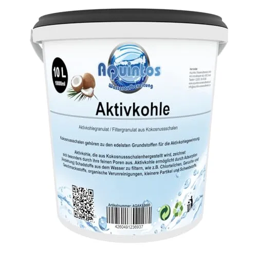 Aquintos Wasserfilter Aktivkohle Granulat 10 Liter - Hochwertiges Aktivkohle Granulat für die Wasseraufbereitung, ideal für Trinkwasser mit einer hohen Adsorptionsfähigkeit und optimierter Korngröße.