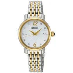 SEIKO Damen Quarz Armbanduhr SRZ522P1 - Elegante Edelstahl-Kreation mit Perlmutt und Kristallen - Schicke Armbanduhr aus Edelstahl mit einem stilvollen Perlmuttzifferblatt und 10 funkelnden Kristallen. Ideal für besondere Anlässe und den täglichen Gebrauch, wasserdicht bis 5 BAR.