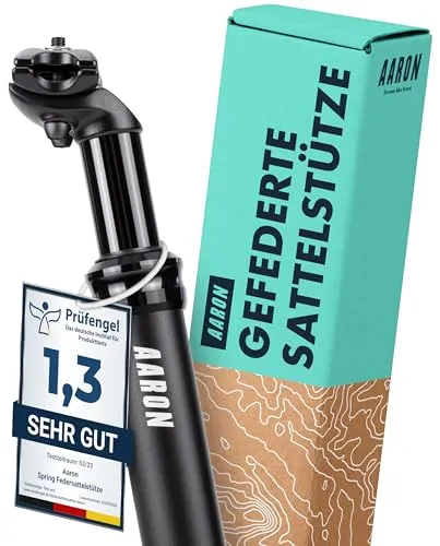 AARON Spring Federsattelstütze 30,9 mm | Komfortable Aluminium Sattelstütze mit 350mm Länge - Sattelstützen für E-Bikes, MTB und Citybikes – Mit 40 mm Federweg für maximalen Komfort und Anpassbarkeit bei verschiedenen Körpergewichten. Einfach zu montieren und umweltfreundlich verpackt.