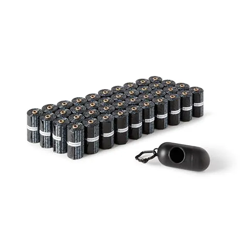 Amazon Basics Hundekotbeutel mit Spender und Leinenclip, Unparfümiert, 600 Beutel (40 Packungen mit je 15 Beuteln), Schwarz