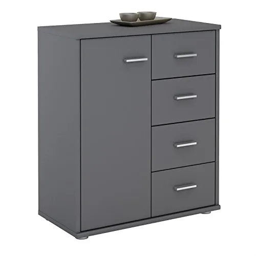 Caro-Möbel Highboard TIRANO - Modernes Highboard mit 1 Tür und 4 Schubladen, ideal für Ordnung im Büro oder Wohnraum. Hochwertige Verarbeitung mit chrom matt Kunststoffgriffen und Füßen.
