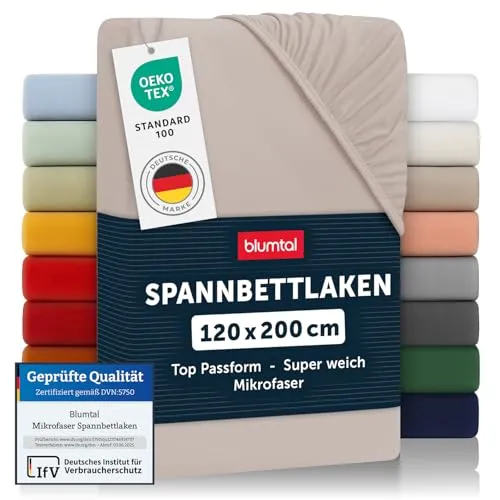 Blumtal® Spannbettlaken 120x200cm - Bettlaken aus Microfaser - Oekotex zertifiziertes Spannbetttuch - Spannbettlaken 120x200 / Spannleintuch 120x200 - Bettlaken - Fitted Sheets - Taupe