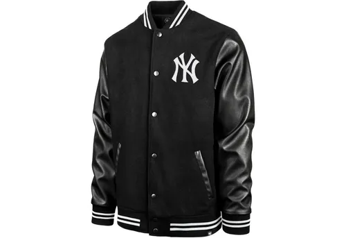 Brand Wool College Varsity Jacke - New York Yankees - M - Schwarz - Stylische Varsity College Jacke mit Kunstleder-Ärmeln und gesticktem Teamlogo. Ideal für Fans, die Komfort und Trendbewusstsein vereinen möchten. Mit Fronttaschen und gerippten Bündchen für den perfekten Sitz.