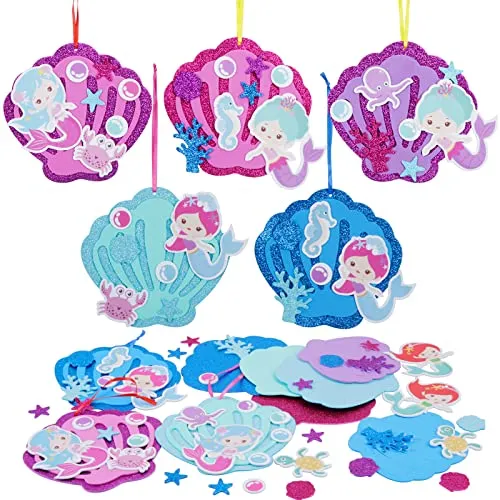 LAMEK 8 Meerjungfrau Muschel Bastelset Kinder Kreative Kunsthandwerk DIY Bastelhandwerk Kreativsets zum Basteln mit Mix & Match Moosgummi Teilen Ozean Deko zum Aufhängen für Jungen Mädchen Sommer