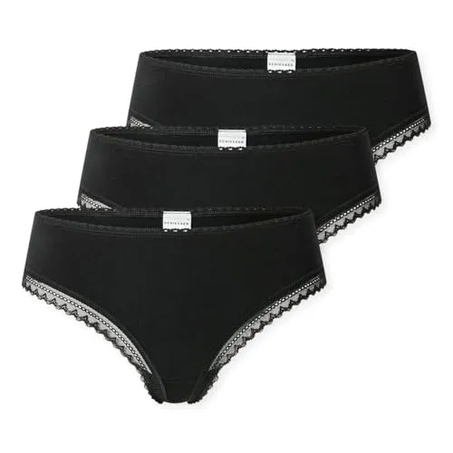 SCHIESSER Damen Tanga String im 3er Pack - Größe 38 Schwarz - Funktionsunterwäsche mit atmungsaktiven Baumwolltangas und zarten Spitzenbändern für eleganten Komfort und perfekten Sitz.