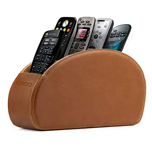 Londo Range Télécommandes à 5 Compartiments - DVD, Blu-Ray, TV, Chaîne Hi-FI, Roku ou Apple TV - Cuir avec Doublure Suédée - Faible Encombrement pour Séjour ou Chambre (Marron Clair)