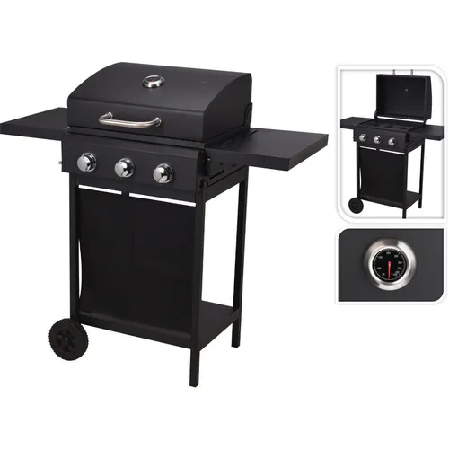 Vaggan Gas Barbecue 3 Brenner Schwarz - Robuster Gasgrill mit 3 individuell regulierbaren Edelstahlbrennern, großem Thermometer und zwei praktischen Ablageflächen. Ideal für Grillpartys bis zu 12 Personen.