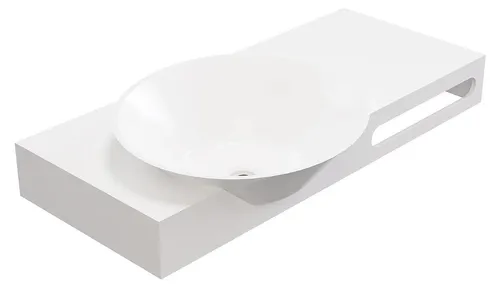 YUMIKO Wandwaschtisch mit Handtuchhalter - Weiß - 100x54x20 cm - Eleganter Wandwaschtisch aus Solid Surface mit harmonischem Design und integriertem Handtuchhalter. Ideal für moderne Badezimmer, vereint Funktionalität und Stil.