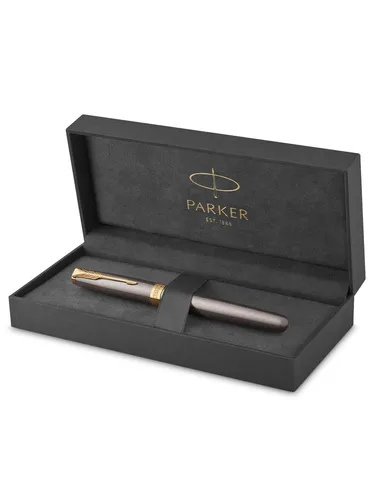 Parker Sonnet Fountain Pen | Grey Lacquer with Gold Trims | Fine Stainless Steel Nib with Gold Coating | Black Ink Cartridge Refill | Gift Box