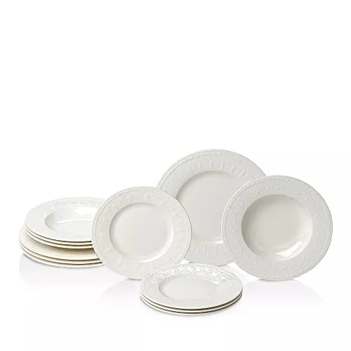 Villeroy & Boch Cellini Teller-Set 12-teilig - Elegantes 12-teiliges Teller-Set aus Premium Porcelain, spülmaschinenfest und mikrowellensicher – ideal für festliche Anlässe und den täglichen Genuss.