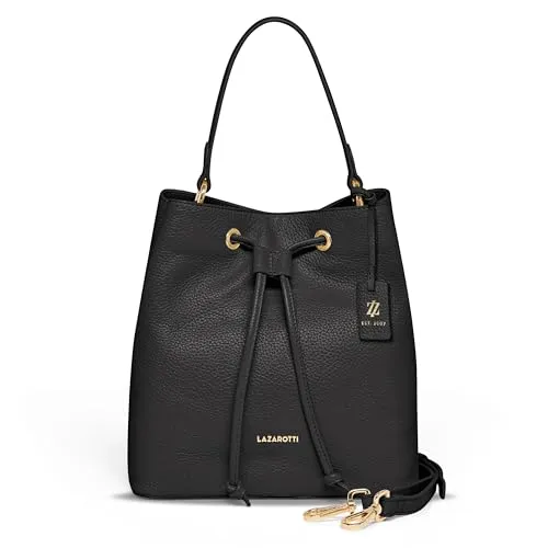 Lazarotti Beuteltasche Bologna Leather - Elegante Leder Tasche in Schwarz - Beuteltaschen aus hochwertigem Leder mit praktischem Zugbandverschluss und vielseitiger Innenausstattung, ideal für stilvolle Auftritte.