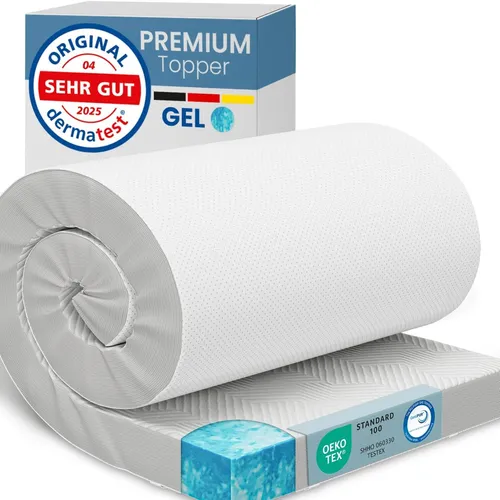 ELONEO Gel Topper 80x190cm - Matratzenauflage aus 8 cm hohem Gel-Memory-Schaum, passt sich perfekt an Ihren Körper an und sorgt für einen erholsamen Schlaf. Atmungsaktiver Bezug und milbenresistent – ideal für Allergiker.