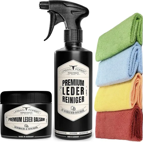URBAN FOREST Sparset Lederpflege 500ml Reiniger + 250ml Balsam - Hochwertiges Set zur Lederpflege: Reiniger für gründliche Reinigung und Balsam für langanhaltenden Schutz. Ideal für Autositze und Lederprodukte, hergestellt in Deutschland.