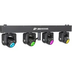 JB-Systems QUADRA MOVE Moving Head Bar - 4 x 40 Watt RGBW Moving Heads für beeindruckende Lichtshows, DMX-fähig mit flexibler Steuerung und tonaktivem Modus. Ideal für Events und Partys, einfach zu montieren mit 35 mm Stativadapter.