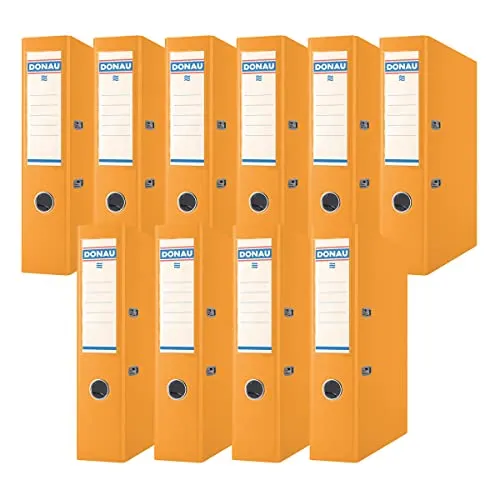 Donau Premium Ordner Breit 10er Pack/DIN A4 / 7,5 cm / 10 Stück/Orange/Kunststoffbezug PP/Carton Papier Schlitzordner Büroordner Aktenordner Ringordner/Grünen Punkt