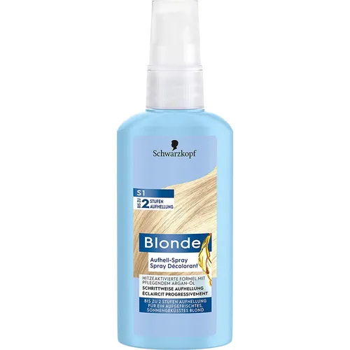 Schwarzkopf Blonde Aufheller S1 Stufe 3 - Strahlendes Blond einfach gemacht - Haarfarben – Aufhellspray für bis zu 2 Stufen hellere, sonnengeküsste Haare mit pflegendem Argan-Öl für einfache Anwendung und bis zu 20 Anwendungen.